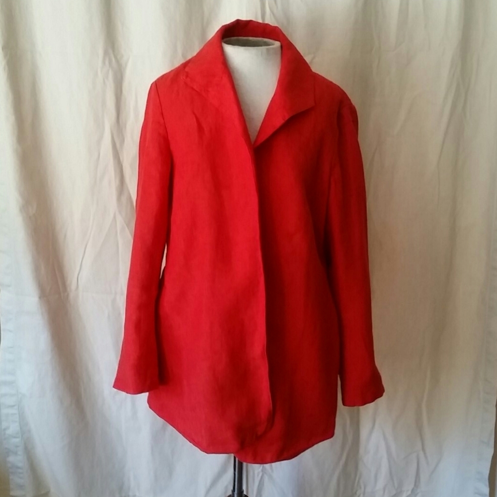 Coldwater Creek P10 100% linen orange red jacket